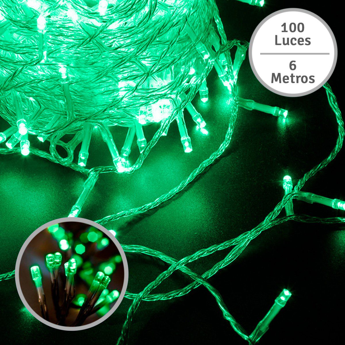 Extensión Luz LED Lineal 100 Luces 6 M. Navidad Verde 1424