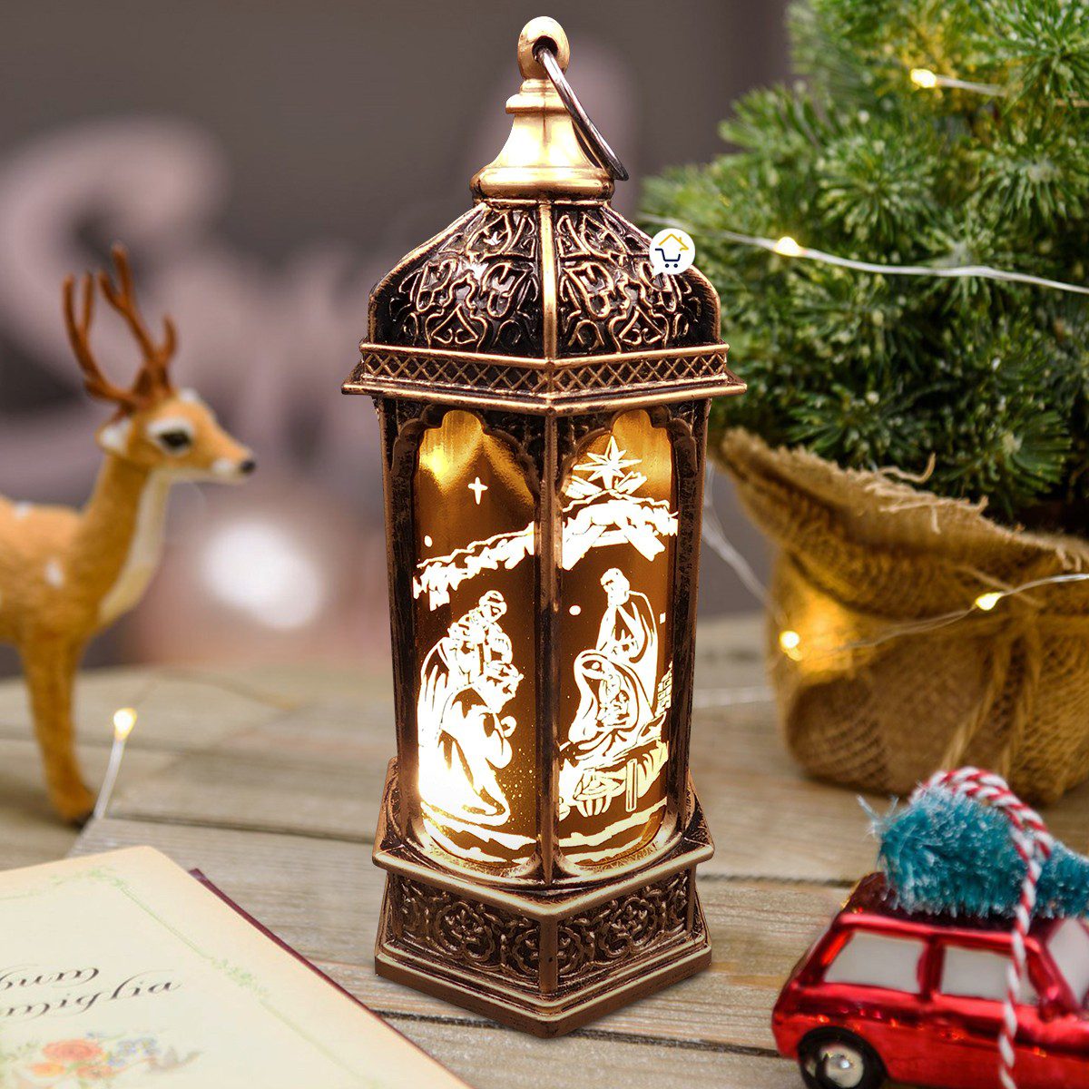Farol Navideño Vintage Ramadán Pesebre Luz LED Vela ZF077D