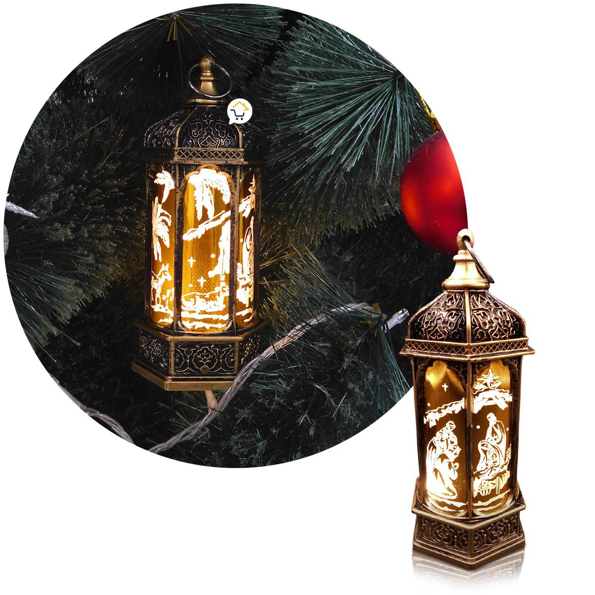 Farol Navideño Vintage Ramadán Pesebre Luz LED Vela ZF077D