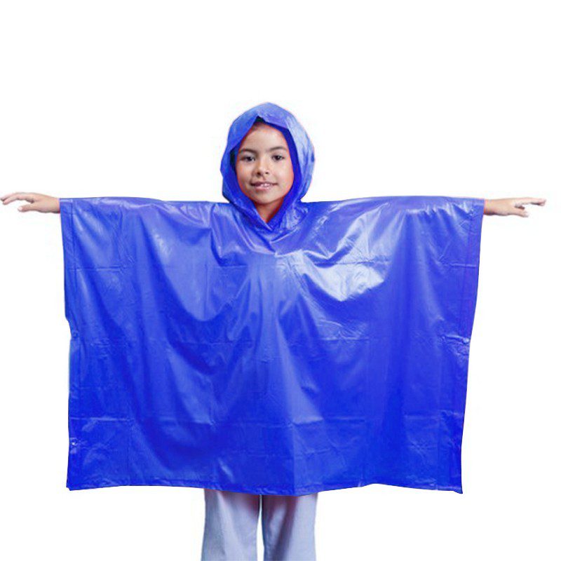Impermeable Capucha Capa Poncho Niños Protección Lluvia Azul RF CI90