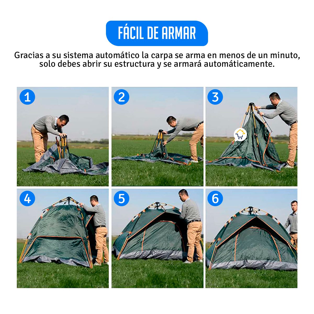 Carpa Camping 4 Personas Automática Arma En 1 Minuto Hd8105