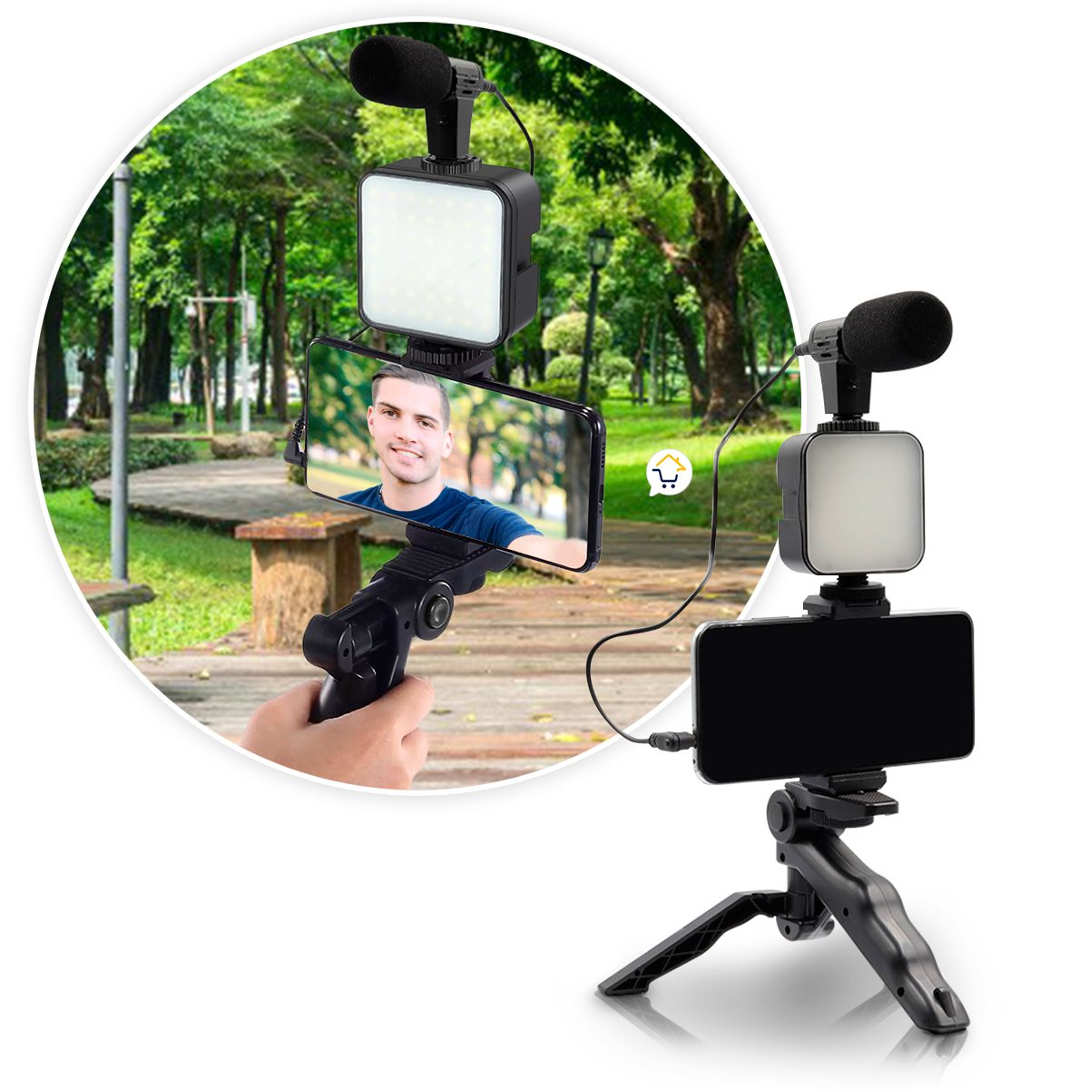 Micrófono Tripode Para El Movil Con Luz Kit Estabilizador TrÃpode