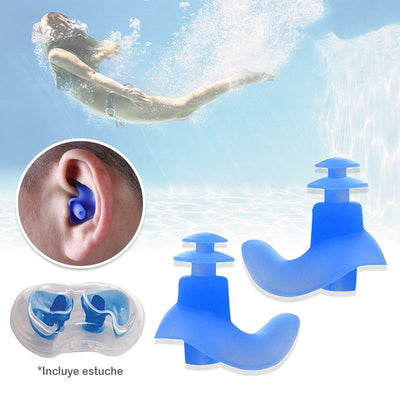 Tapones Oídos Silicona Natación Piscina + Estuche Plástico RF 4557